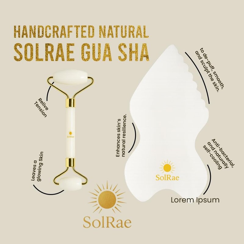 Gua Sha Bian Facial Stone With Jade Roller | Gua Sha Facial Tool Kit to Lift, Plump, Tone and Sculpt | Hand Crafted with 100% Authentic Bian Stone for Daily Use | Gifts for Women
