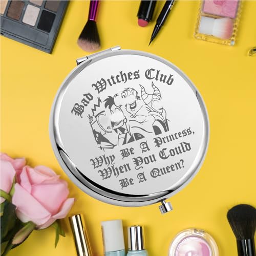 KEYCHIN Villains Club Pocket Mirror Evil Queen Fans Gifts Bad Witches Club When Be A Princess When You Could Be A Queen Compact Makeup Mirror (Bad Witches-S)