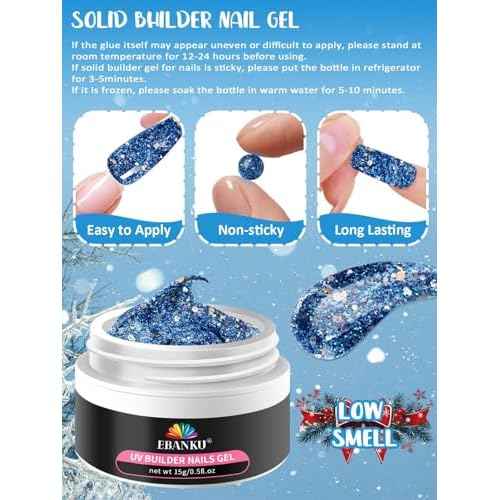EABNKU Solid Builder Gel Kit, 6 Colors Blue Collection Glitter, Non Sticky Nail Extension & Sculpting Gel, 3D Molding, 15g*6 (3 OZ)