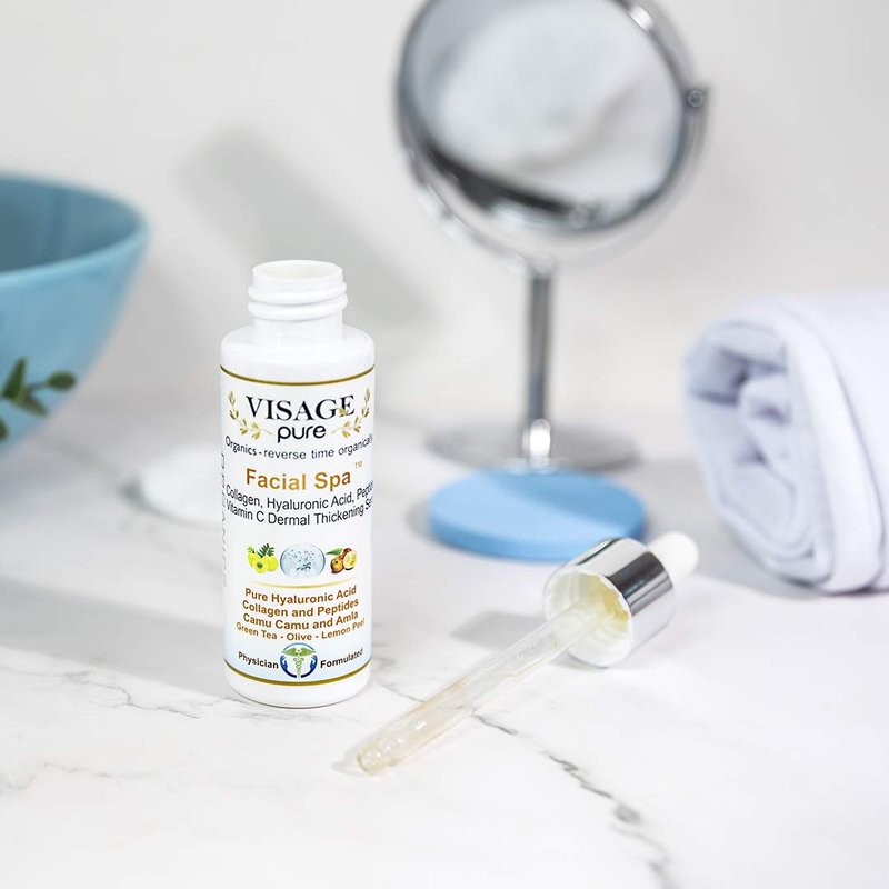 Visage Pure - Facial Spa"Dermal Thickening" Serum - Organic - Physician Formulated - Research Supported - Extra Nutrient and Vitamin C Charged Blend of Collagen, Hyaluronic Acid and Peptides