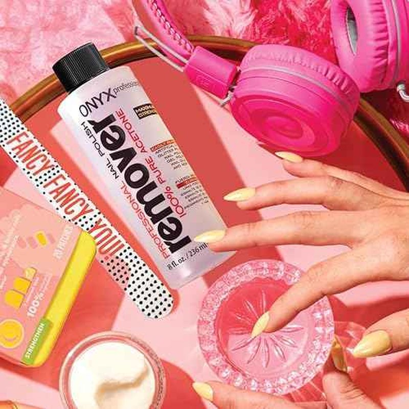 Onyx Professional 100% Pure Acetone Nail Polish Remover Kit with 7 inch Nail File, 8 fl oz - Made in USA, Maximum-Strength Gel Polish Remover, Artificial & Glitter Nail Polish