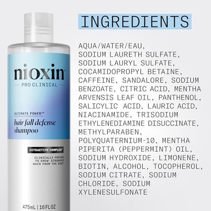 Nioxin Hair Fall Defense Shampoo | Activates Hair Follicles for Visibly Less Hair Loss| With Lauric Acid, Caffeine, Niacinamide and Sandalore