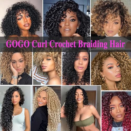 18 Inch Pre Looped Crochet Hair for Black Women - Gogo Curl/Beach Curl/Ocean/Water/Deep Wave Crochet Hair 8 Packs, Synthetic Hair Tangle-Free Natural Look Curly Hair Extensions (1B)