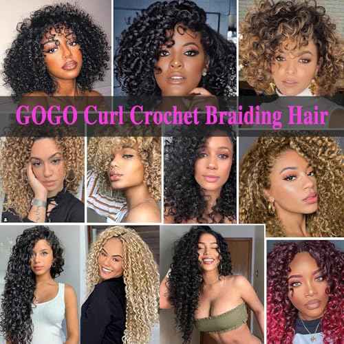 18 Inch Pre Looped Crochet Hair for Black Women - Gogo Curl/Beach Curl/Ocean/Water/Deep Wave Crochet Hair 8 Packs, Synthetic Hair Tangle-Free Natural Look Curly Hair Extensions (1B/BUG)