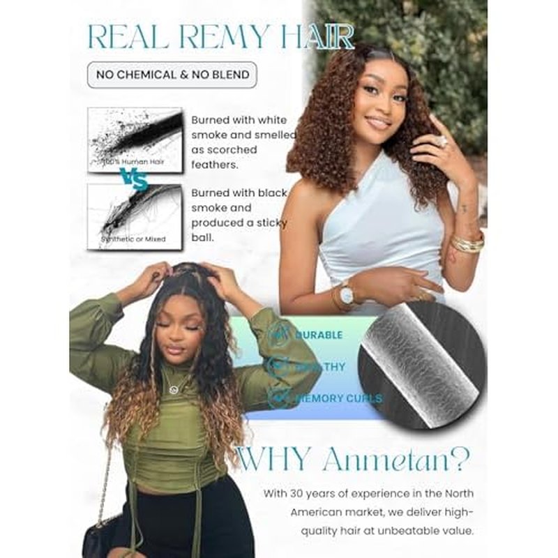 12A Brown Ombre Human Hair Bundles Water Wave 18 Inch, Chestnut Ombre Brown Wet n Wavy Single Bundle with Dark Roots 3 Tone Color #T1B/2/30 Thick Sew In Weave Remy Hair Keep Soft After Washes