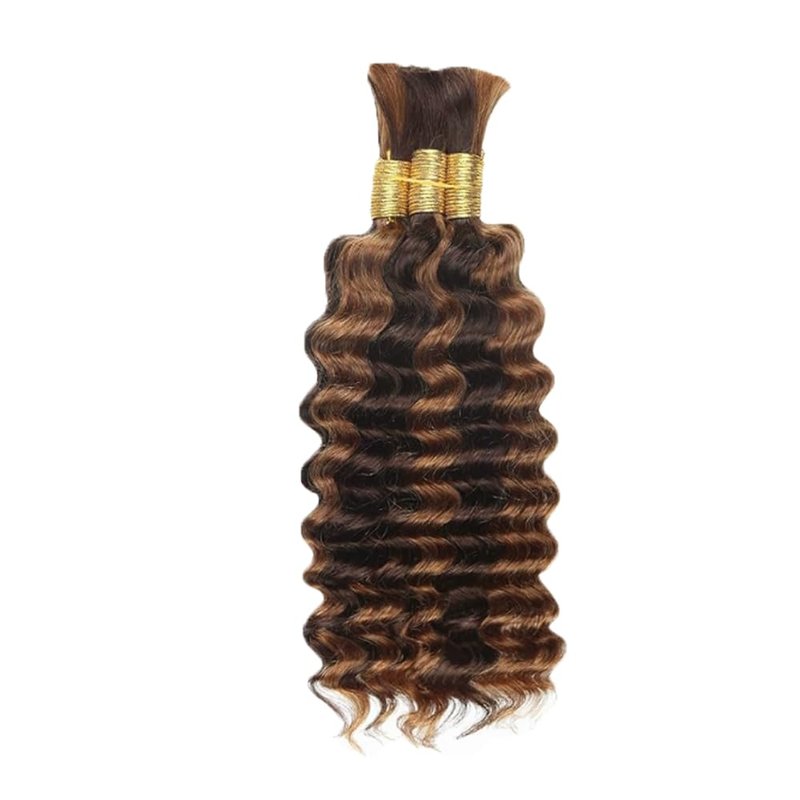 P430 Highlight Brown Human Braiding Hair Deep Wave Bulk 14 14 14 Inch 150g/3 Bundles Light Dark Brown Deep Wave Braids Human Hair Extensions