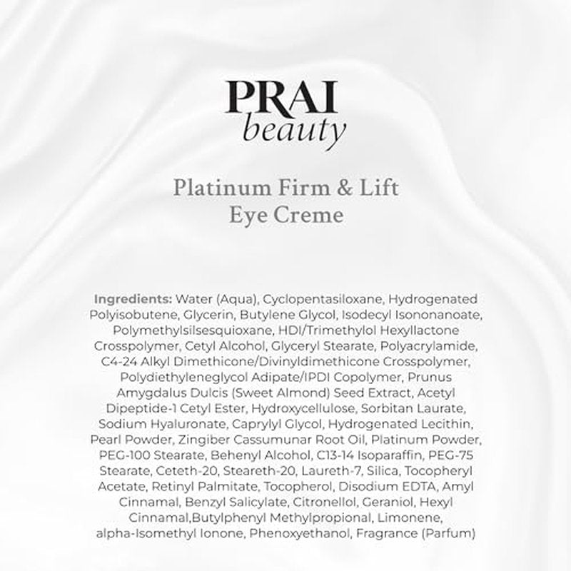 PRAI Beauty Platinum Firm and Lift Eye Creme - Tightening and Firming Eye Cream - Anti-Aging Under Eye Cream - Irritation Free - 0.5 Oz