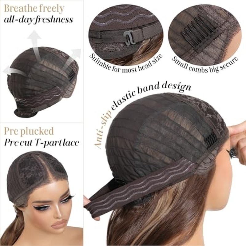 Ombre Blonde Wear and Go Glueless Wig with Bangs Pre Plucked Body Wave Synthetic Lace Front Wigs for Women 13x5x1 Pre Cut Lace Dirty Blonde Wig Middle Part 26 Inch