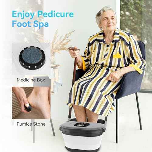 Foot Spa Bath Massager with Heat, Collapsible Foot Massager Spa Soaking Tub with Bubbles, Red Light, Pumice Stone, and Shiatsu Massage Rollers, Pedicure Foot Spa for Relaxation, Gifts