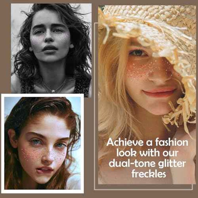 10 Pcs Red-Silver Dual-tone Glitter Freckles,Red and Silver Glitter Freckles Face Tattoo, Waterproof Face Sparkle Freckles, Long-lasting 48h Temporary Tattoos for Christmas
