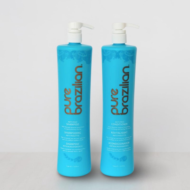 Pure Brazilian Anti-Frizz Daily Shampoo & Conditioner, Salt-Free & Color Safe, Enriched with Keratin, Argan Oil & Acai, 1 Liter (33.8 Fl Oz)