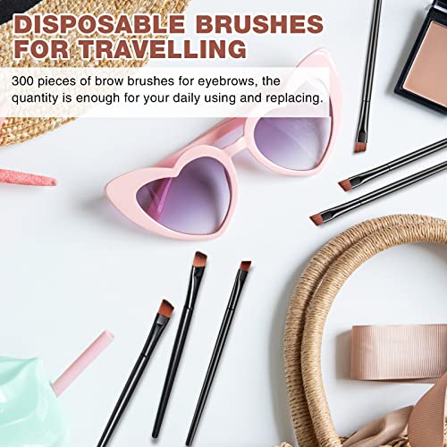 300 Pcs Disposable Eye Brow Brush Multifunction Eyebrow Cosmetic Brushes for Eyebrows Portable Angled Professional Brow Tint Esthetician Supplies Bulk(Black)
