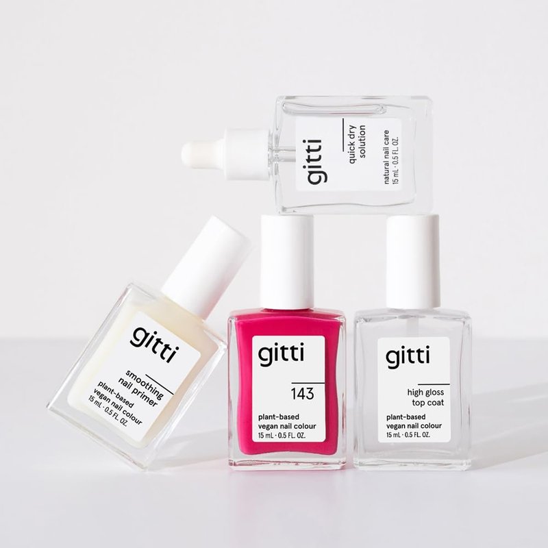 gitti Top & Base Coat I Plant-based, Non-Toxic, 30-Free, Based On Natural Origin Ingredients, Cruelty-Free, Vegan, Long-Lasting I Prevents Discoloration & Chipping, Glossy Finish, Clear (0.5 fl oz)