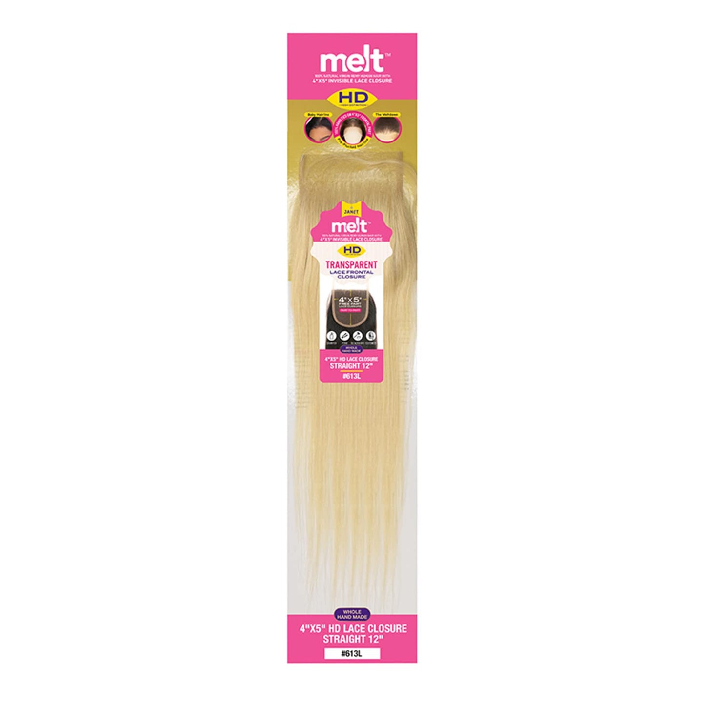 Natural Virgin Remy Human Hair Melt 4X5 HD Lace Closure - Straight 14 Inch | Janet Collection