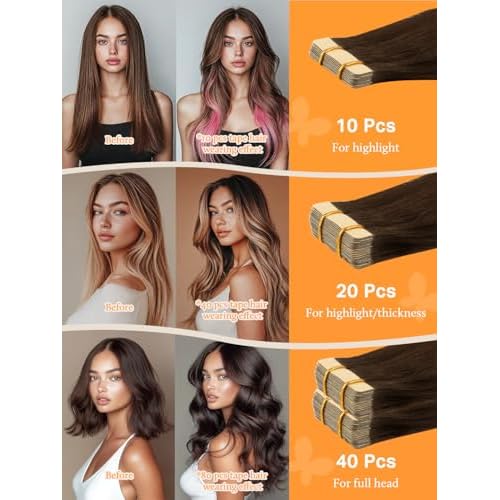 DOORES Human Hair Extensions Tape in Balayage Chocolate Brown to Caramel Blonde 18 Inch Natural Tape in Hair Extensions Seamless Straight Real Remy 50g 20pcs