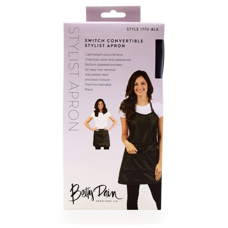 Betty Dain Women's Signature Switch Salon Stylist & Nail Tech Apron with Pockets, Cosmetology Waist Apron/Tool Skirt, Chemical, Bleach, and Water Proof, Pockets with Zippered Bottoms, Black