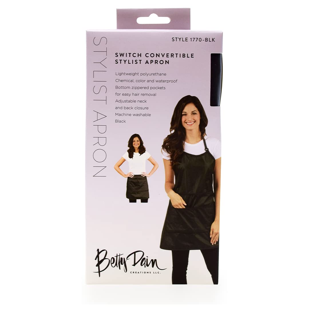 Betty Dain Women's Signature Switch Salon Stylist & Nail Tech Apron with Pockets, Cosmetology Waist Apron/Tool Skirt, Chemical, Bleach, and Water Proof, Pockets with Zippered Bottoms, Black