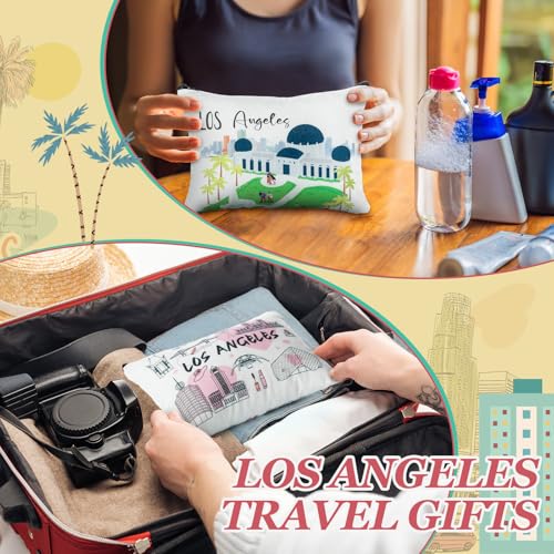 Reginary 12 Pcs Los Angeles Souvenirs Canvas Cosmetic Bag Watercolor Los Angeles City Souvenir Gift Women Travel Gifts Grocery Christmas Party Favors