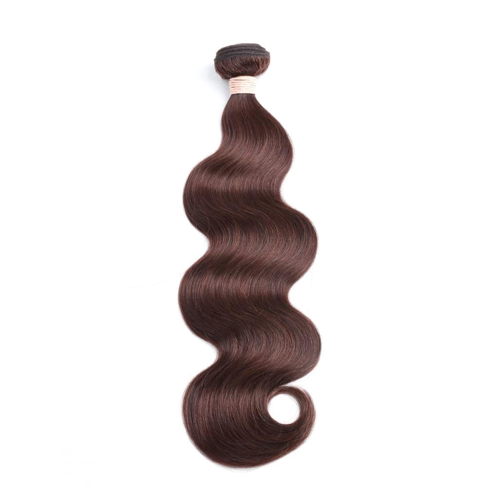 ALLRUN 16 Inch Brown Human Hair Bundle Body Wave 1 Pc - 100% Unprocessed Brazilian Virgin Hair Extensions Chocolate Brown Bundles Human Hair 4# Color (12A)