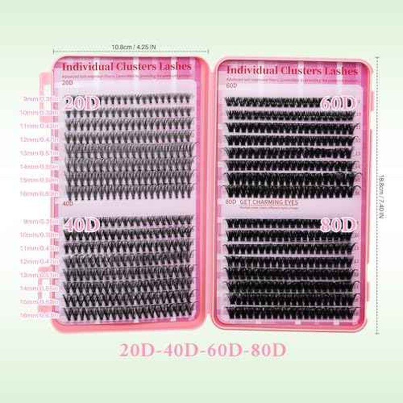 Lash Clusters 4 Style DIY Lashes Clusters Eyelash Clusters False Eyelashes Cluster Eyelash Extensions Wispy Lash Clusters Natural Cluster Lashes(640pcs 20D+40D+60D+80D,9-16mm)