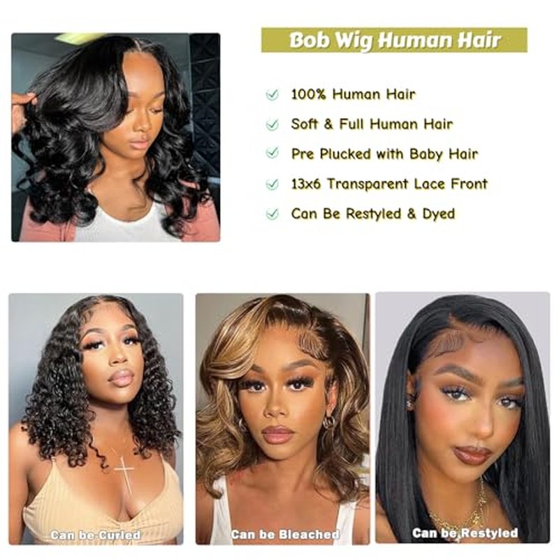 12 Inch Bob Wig Human Hair Short Body Wave Lace Front Wigs Human Hair 13x6 HD Lace Front Wigs for Women