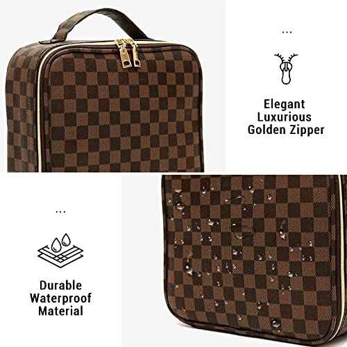 Checkered Makeup Bag, Portable Makeup Bag with Adjustable Partition, Cosmetic Bags for Women Toiletry Travel Organizer Portable Make Up Bags for Christmas Birthday Gifts