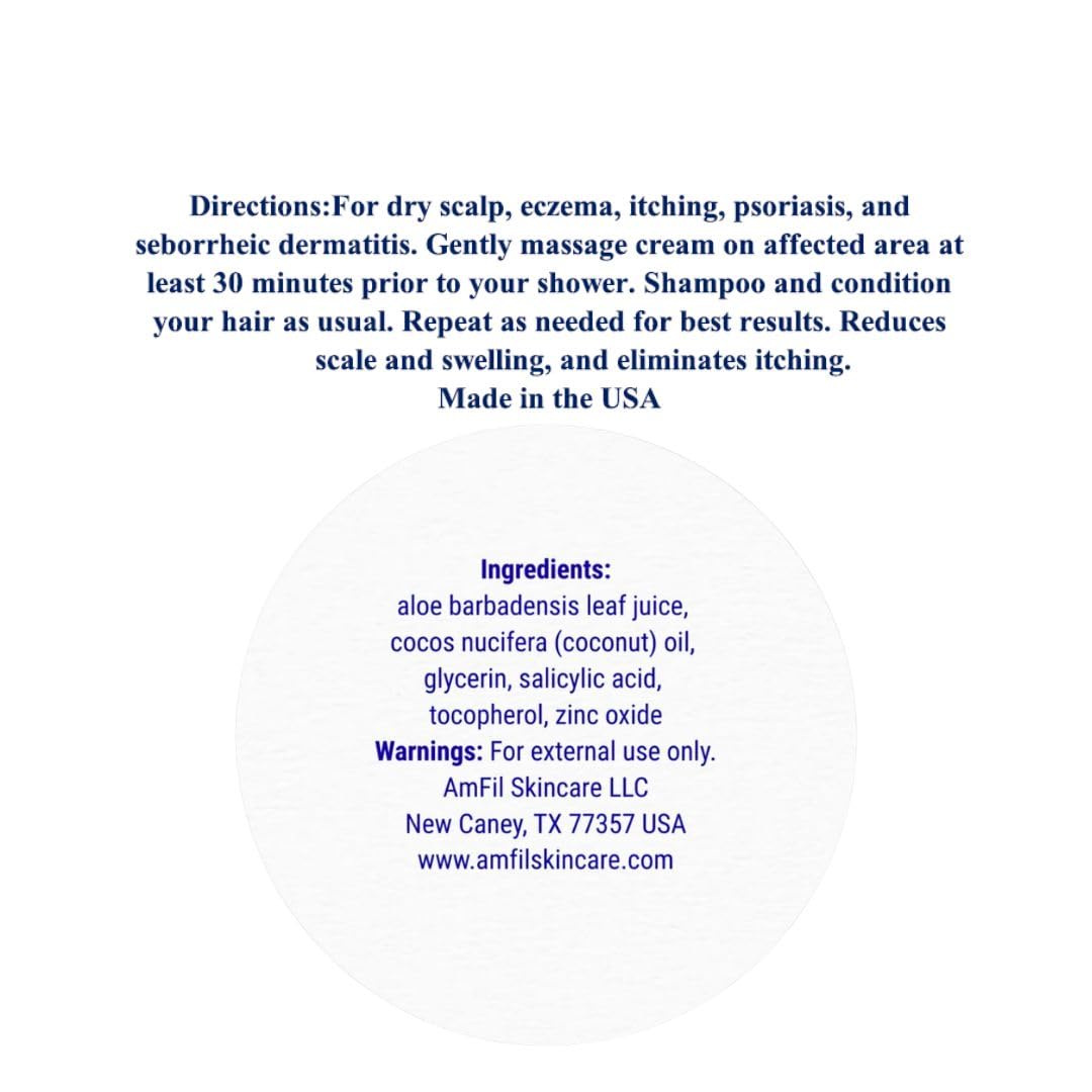 AmFil Skincare Dry Scalp Cream - Soothes Itchiness and Reduces Flakes for Dry, Sensitive Scalp - Gentle Relief for Eczema, Psoriasis and Seborrheic Dermatitis, 4 oz, 1-Pack