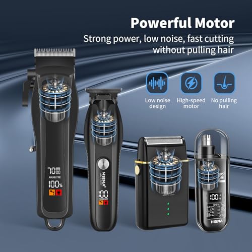 HIENA PRO Hair Clippers for Men Professional, Cordless Barber Clipper & T-Blade Beard/Hair Trimmer Set, Electric Razor Foil Shaver Nose Trimmer Barber Kit, Men's Hair Cutting Kit with LED Display