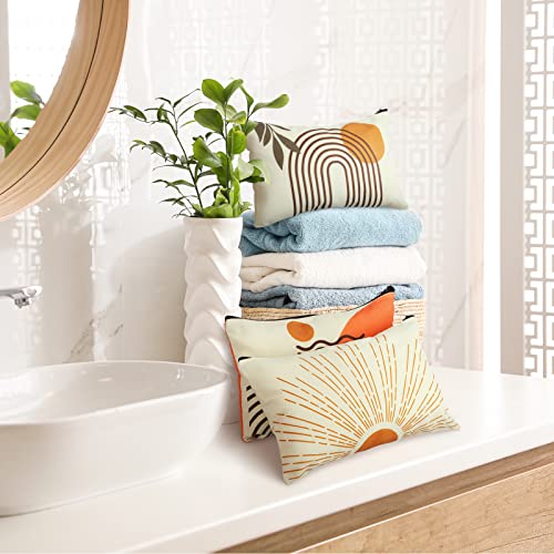 Pinkunn 6 Pcs Boho Makeup Bag Canvas Cosmetic Bags Makeup Pouch for Purse Sunshine Ray Retro Natural Linen Zipper Preppy Pouch Cute Organizer for Women, Bobo Style