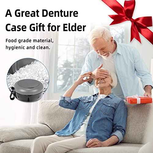 Leak Proof Denture Cup Kit Portable Retainer Case Perfect for Travel, Denture Case Container Cleaning Care for Dentures Aligner Mouth Guard with Denture Brush,Strainer, Removal Tool and Mirror