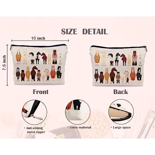 Cartoon Various Breeds Of Horses Group Makeup Bag Cosmetic Bag Zipper Pouch Toiletry Bags,Gifts For Horse Lovers Women Girls Horse Riders