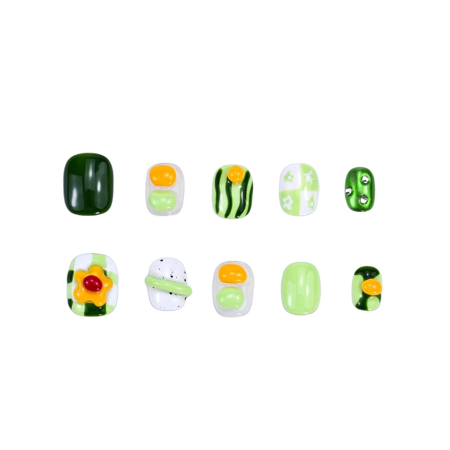 Avocado Press-On Nails - Handcrafted Fruit Design Manicure Set for Women (XS)