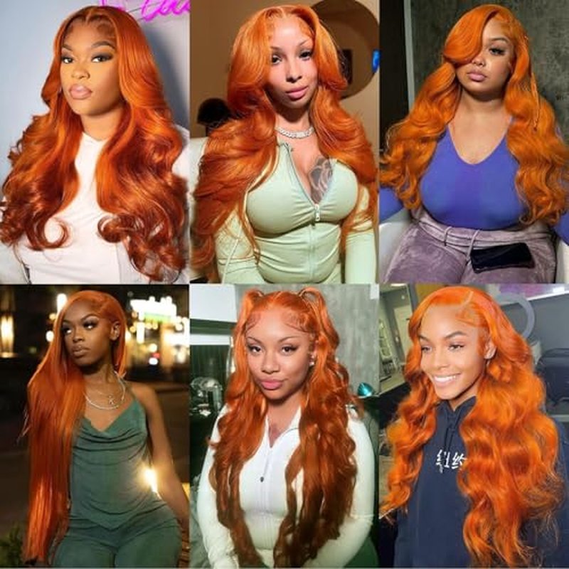 20 Inch Ginger Orange 13x6 Body Wave Lace Front Wigs Human Hair 200% Density Glueless HD Transparent Lace Frontal Wigs Human Hair Pre Plucked With Baby Hair Ginger For Women