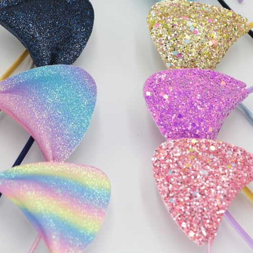 12 Shining Cat Ear Headbands, Daily Decorations Party Lovely Sequin Headwear, Hair Hoop for Girls Women