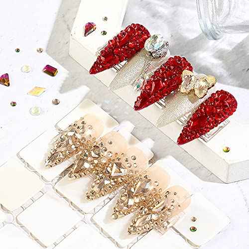 4880Pcs Champagne Rhinestones for Nails, Gold Crystal Nail Rhinestones Round Beads Flatback Glass Gems Stones, Multi Shapes 3D Nail Crystals for Nail Art DIY Crafts Clothes Shoes Jewelry