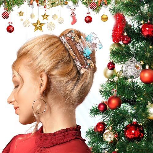 Christmas Hair Clips Claw Shaped Snowman Santa Claus Snowflake Christmas Tree Design Hair Accessories Transparent Cartoon Hair Clips Women Red Green Gold Claw