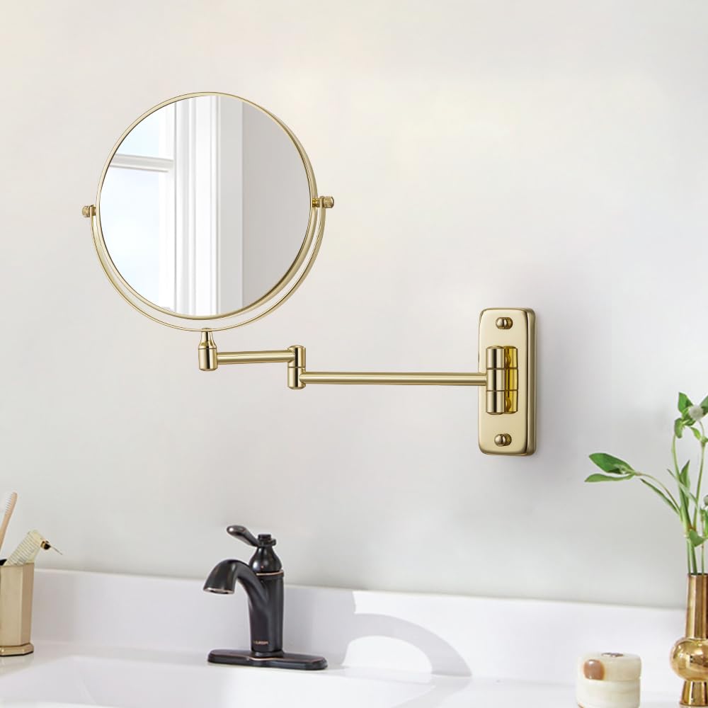 Cerdeco 8 Inch 10X Double Sided Makeup Wall Mount Mirror with Nickel Plated Finished 360° Swivel Extendable Cosmetic Shaving Magnification Mirror