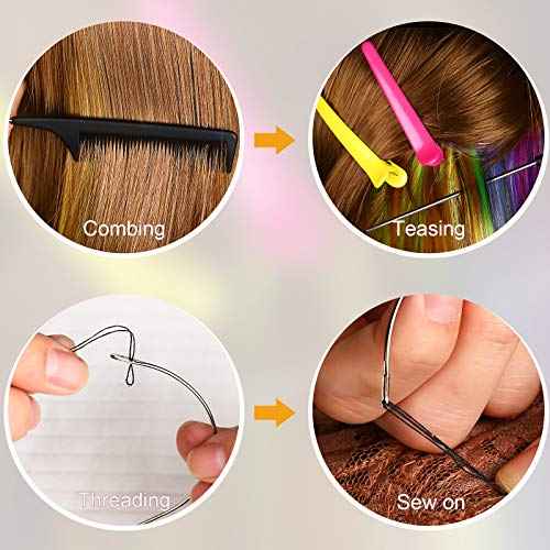 Chuangdi Hair Extension Tools Kit: 600 Silicone Lined Micro Ring Beads 1 Pliers 1 Comb 2 Hook Needle Pulling Loop 10 Curved Hair Needle 4 Alligator Clips 100 Mini Rubber Band Hand Tie Extention Tools