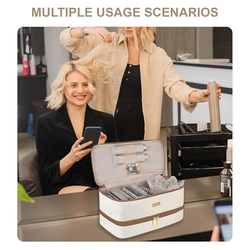 Travel Carrying Case for Shark FlexStyle Attachments & Dyson Airwrap, Double Layer Hair Dryer Case, Brown