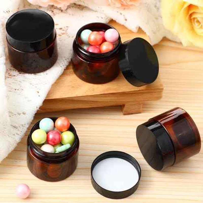 Patelai 4 Pieces Round Wide-mouth Leak Proof Plastic Container Jars with Lids for Travel Storage Makeup Beauty Products Face Creams Oils Salves Ointments DIY Making(2 Ounce,Amber)