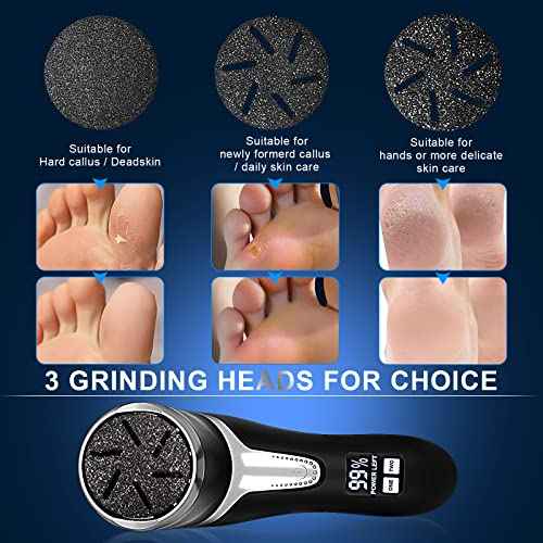 Electric Callus Remover for Feet with Vacuum, Professional Pedicure Tools Kit, Rechargeable Waterproof Foot File for Foot Care Deadskin Remover with 3Heads&2Speed,LCD Display