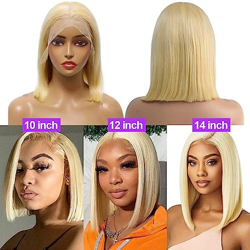 12 Inch Blonde Bob Wig Human Hair 180% Density 613 Lace Frontal Human Hair Bob Wig 13x4 HD Lace Front Wig Human Hair Free Part 613 Short Straight Bob Wig Pre Plucked with Baby Hair