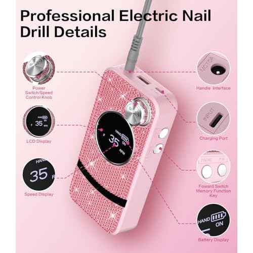 Professional Electric Cordless Nail Drill File with 11 Nail Drill Bits, 35000RPM DIY Glitter e Filer for Nails Kit Machine for Acrylic Nails Gel Polishing for Manicure Salon Home
