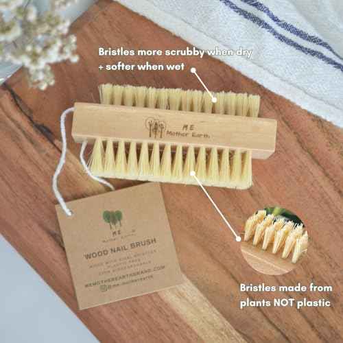 Bamboo Nail Brush (2 Pack), Natural Wooden Double-Sided Scrub Brush with Firm Sisal Bristles, Perfect for Fingernails & Toenails, Eco-Friendly Nail Cleaner for Bathroom & Travel, Durable & Easy to Use