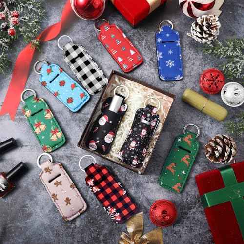 Ctosree 40 Pcs Christmas Theme Lipstick Holder with Portable Clip on Lip Gloss Sleeve Pouch Lipstick Holder Pocket Lip Balm Holder for Xmas Employee Gifts Coworker Nurse Teachers(Classic Pattern)