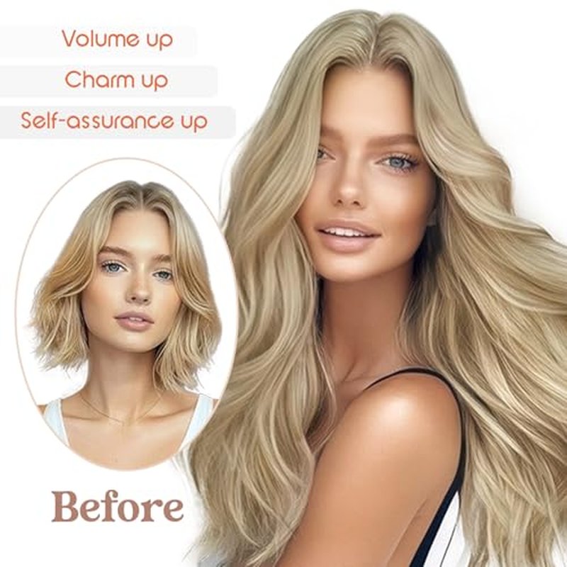 Sunny Hair Wire Hair Extensions Real Human Hair Fish Line Human Hair Extensions Invisible Wire Extensions Golden Blonde with Medium Blonde Highlights #16/22 18 Inch