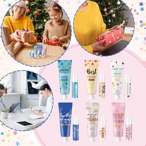 24set/96pcs Best Team Ever Gifts for Coworkers Employee Appreciation Gifts Christmas Party Favors Christmas Stocking Stuffers Inspirational Travel Hand Lotion and Lip Balm Set for Women