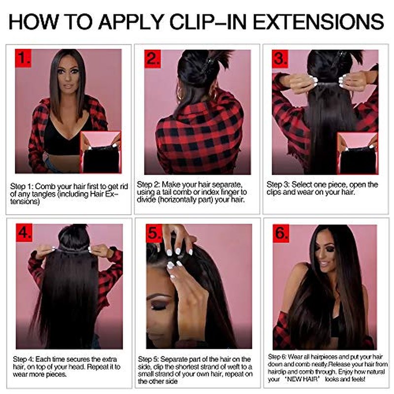 Straight Human Hair Clip in Hair Extensions for Women 100% Unprocessed Full Head Brazilian Virgin Hair Natural Black Color,8/Pcs with 18Clips,120 Gram (16inch, Straight hair)