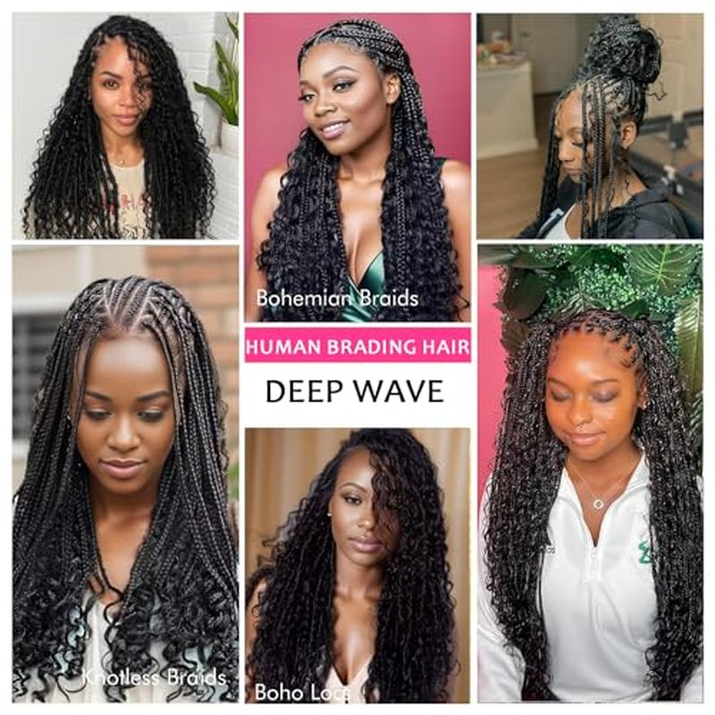 Human Braiding Hair 2 Bundles 100g 22Inch Deep Wave Bulk Human Hair for Braiding No Weft Curly Braiding Hair Bulk Curly Human Hair for Boho Braids 12A Brazilian Virgin Hair Extensions Natural Color
