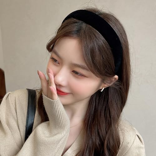 Black Velvet Headbands Hair Band for Women Solid Color Headbands for Girls Wide Thick Headbands for Women Teens Soft Sponge Headband for Washing Face Headbands for Women Girls Hair Accessories